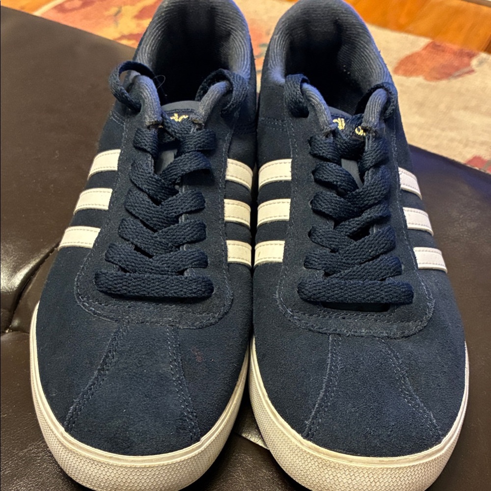 Adidas Womens Navy Suede Sneakers with White Stripes